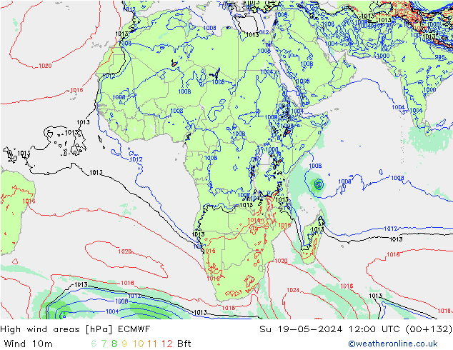 High wind areas ECMWF Su 19.05.2024 12 UTC