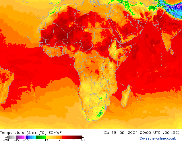 Temperatuurkaart (2m) ECMWF za 18.05.2024 00 UTC