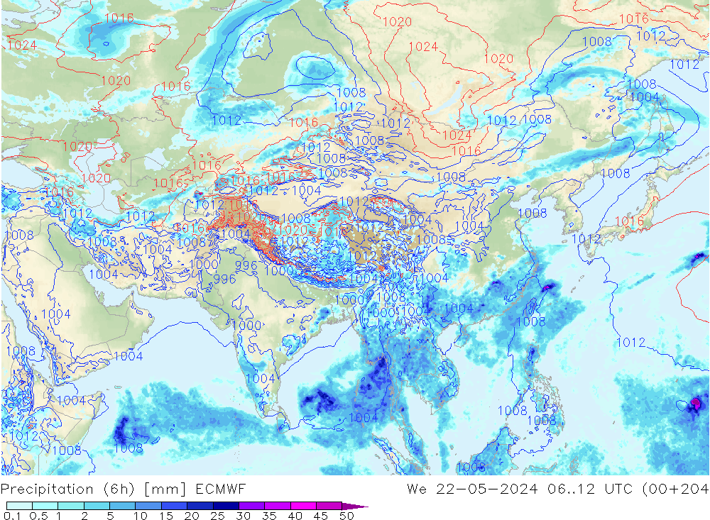 Z500/Yağmur (+YB)/Z850 ECMWF Çar 22.05.2024 12 UTC