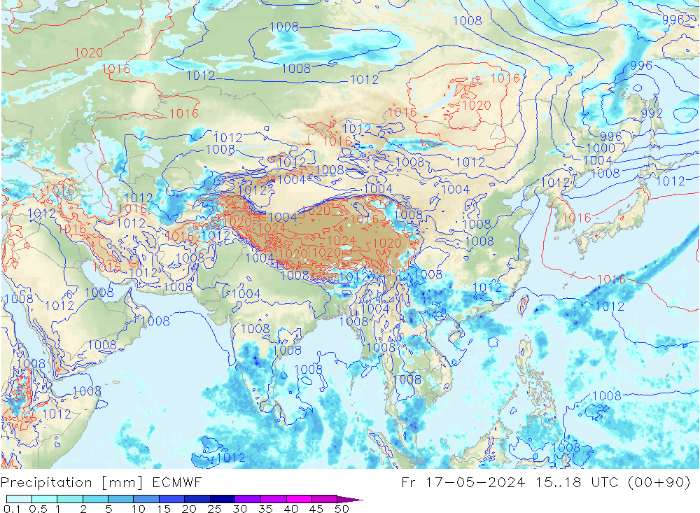 Srážky ECMWF Pá 17.05.2024 18 UTC