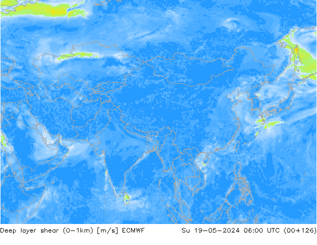 Deep layer shear (0-1km) ECMWF dim 19.05.2024 06 UTC