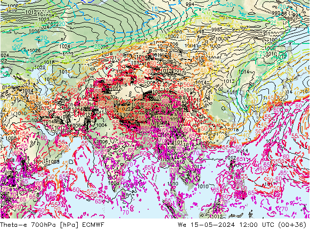 Theta-e 700hPa ECMWF wo 15.05.2024 12 UTC
