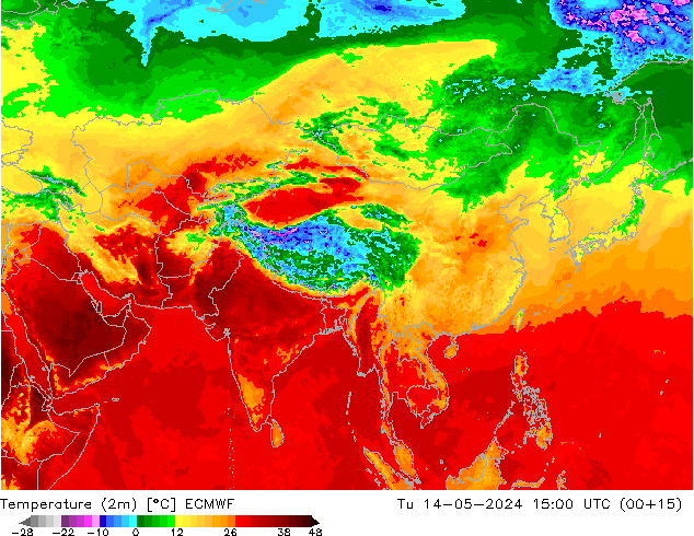 Temperature (2m) ECMWF Tu 14.05.2024 15 UTC