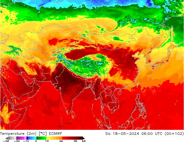 Temperature (2m) ECMWF Sa 18.05.2024 06 UTC