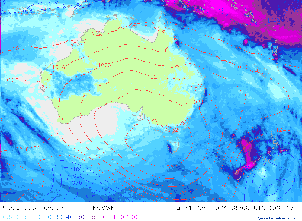 Precipitation accum. ECMWF Tu 21.05.2024 06 UTC