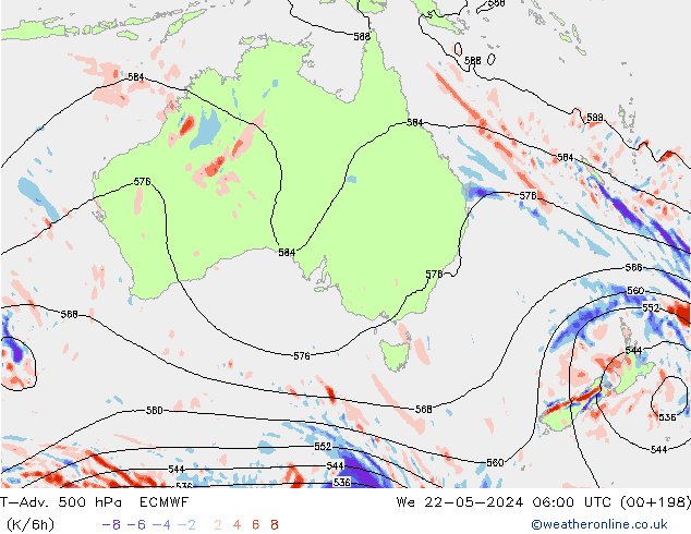 T-Adv. 500 гПа ECMWF ср 22.05.2024 06 UTC
