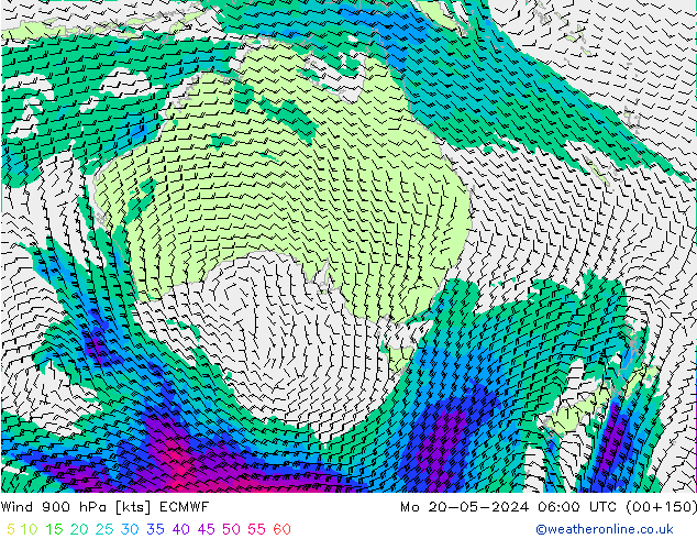 Wind 900 hPa ECMWF Mo 20.05.2024 06 UTC