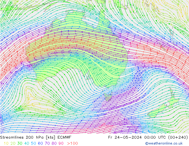 Linea di flusso 200 hPa ECMWF ven 24.05.2024 00 UTC
