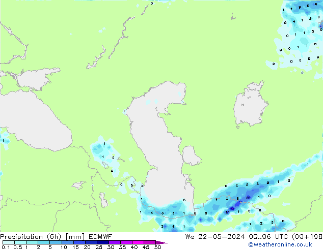 Precipitação (6h) ECMWF Qua 22.05.2024 06 UTC