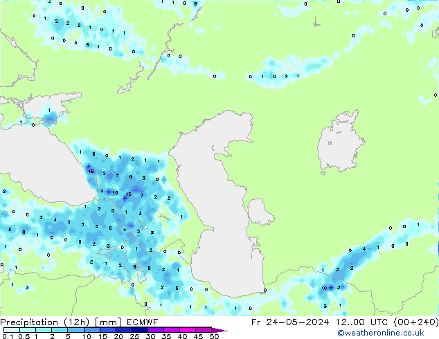 Precipitation (12h) ECMWF Pá 24.05.2024 00 UTC