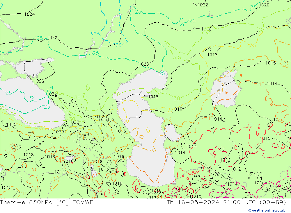 Theta-e 850hPa ECMWF Do 16.05.2024 21 UTC