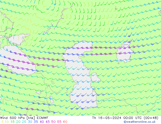 Wind 500 hPa ECMWF do 16.05.2024 00 UTC