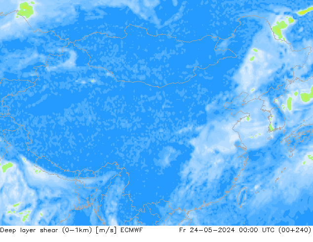 Deep layer shear (0-1km) ECMWF 星期五 24.05.2024 00 UTC