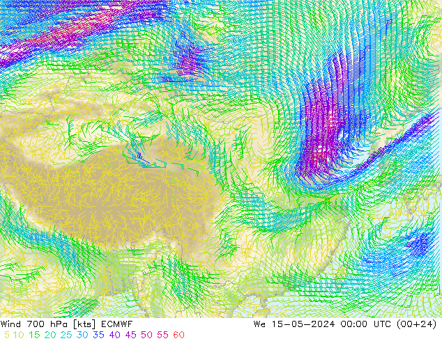 风 700 hPa ECMWF 星期三 15.05.2024 00 UTC