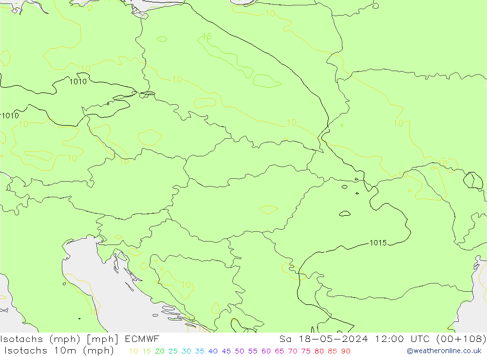 Izotacha (mph) ECMWF so. 18.05.2024 12 UTC