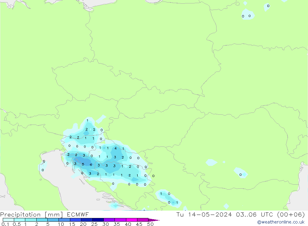Srážky ECMWF Út 14.05.2024 06 UTC