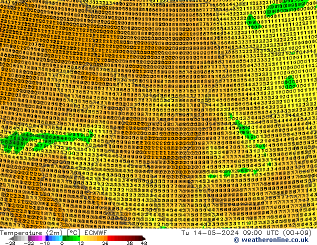 Temperatuurkaart (2m) ECMWF di 14.05.2024 09 UTC
