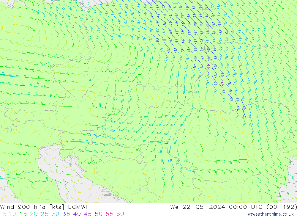 Rüzgar 900 hPa ECMWF Çar 22.05.2024 00 UTC