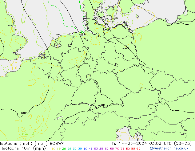 Isotaca (mph) ECMWF mar 14.05.2024 03 UTC