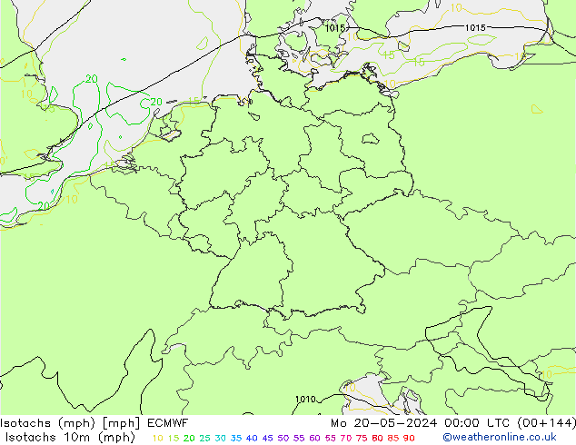 Izotacha (mph) ECMWF pon. 20.05.2024 00 UTC