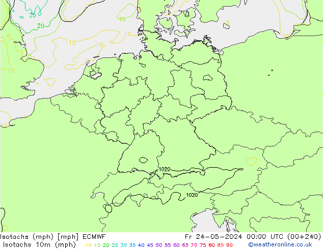 Isotachs (mph) ECMWF 星期五 24.05.2024 00 UTC