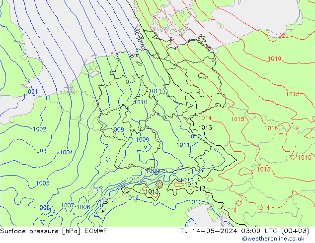 Pressione al suolo ECMWF mar 14.05.2024 03 UTC