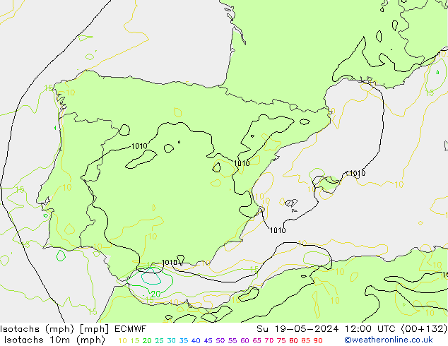 Izotacha (mph) ECMWF nie. 19.05.2024 12 UTC
