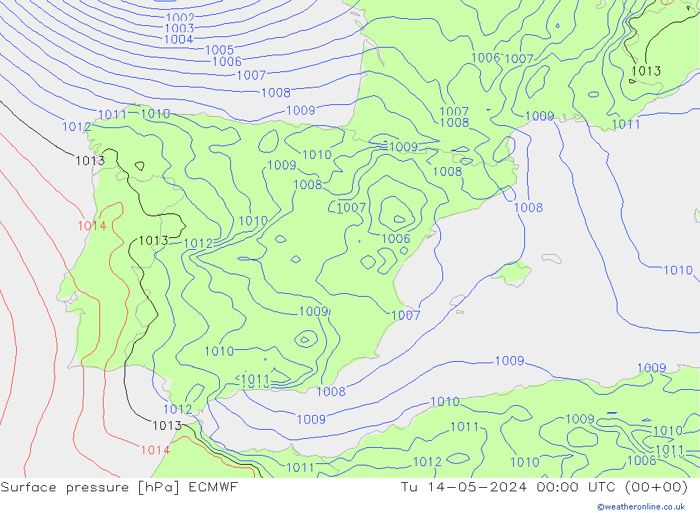 Luchtdruk (Grond) ECMWF di 14.05.2024 00 UTC