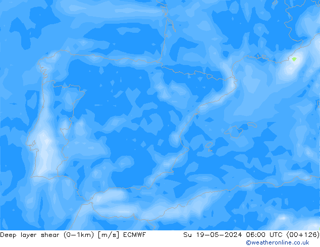 Deep layer shear (0-1km) ECMWF nie. 19.05.2024 06 UTC
