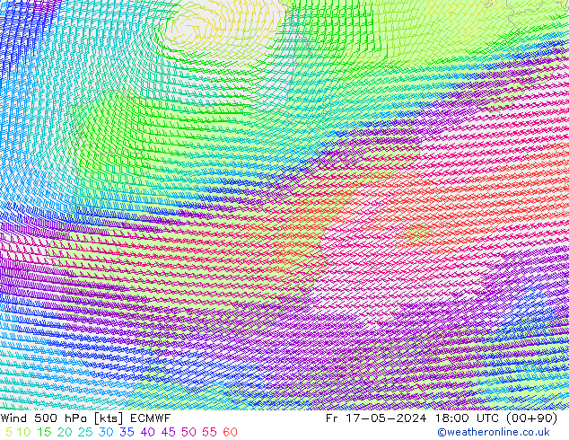 Wind 500 hPa ECMWF Fr 17.05.2024 18 UTC
