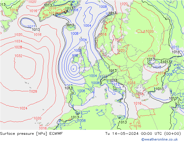 地面气压 ECMWF 星期二 14.05.2024 00 UTC