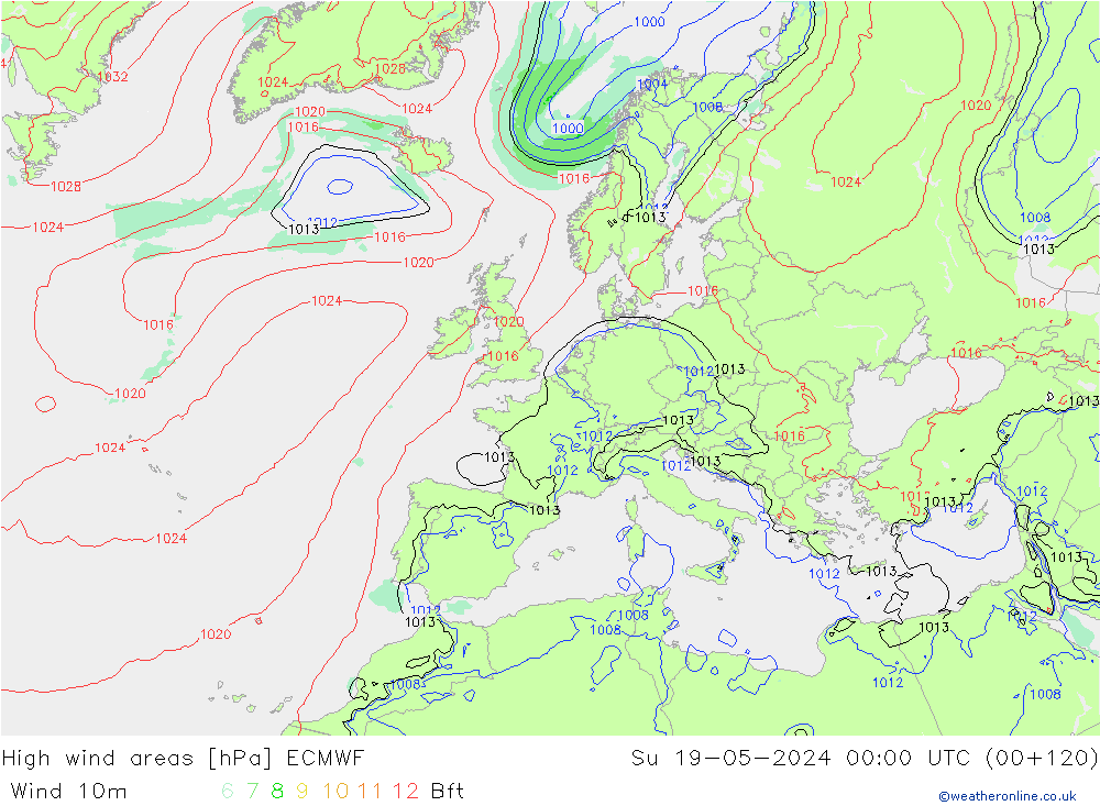 Windvelden ECMWF zo 19.05.2024 00 UTC