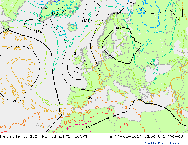 Height/Temp. 850 гПа ECMWF вт 14.05.2024 06 UTC