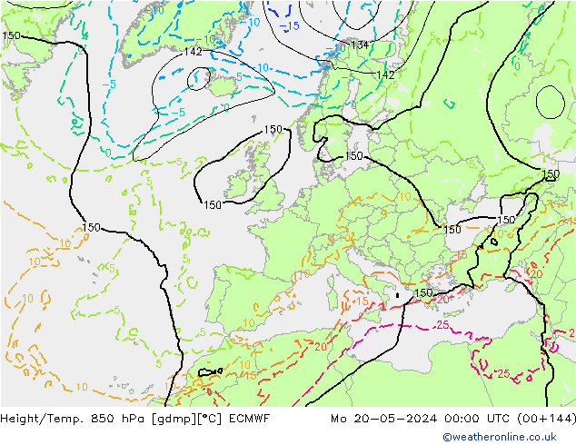 Height/Temp. 850 hPa ECMWF Mo 20.05.2024 00 UTC