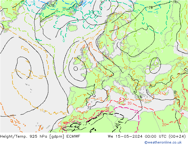 Height/Temp. 925 hPa ECMWF  15.05.2024 00 UTC