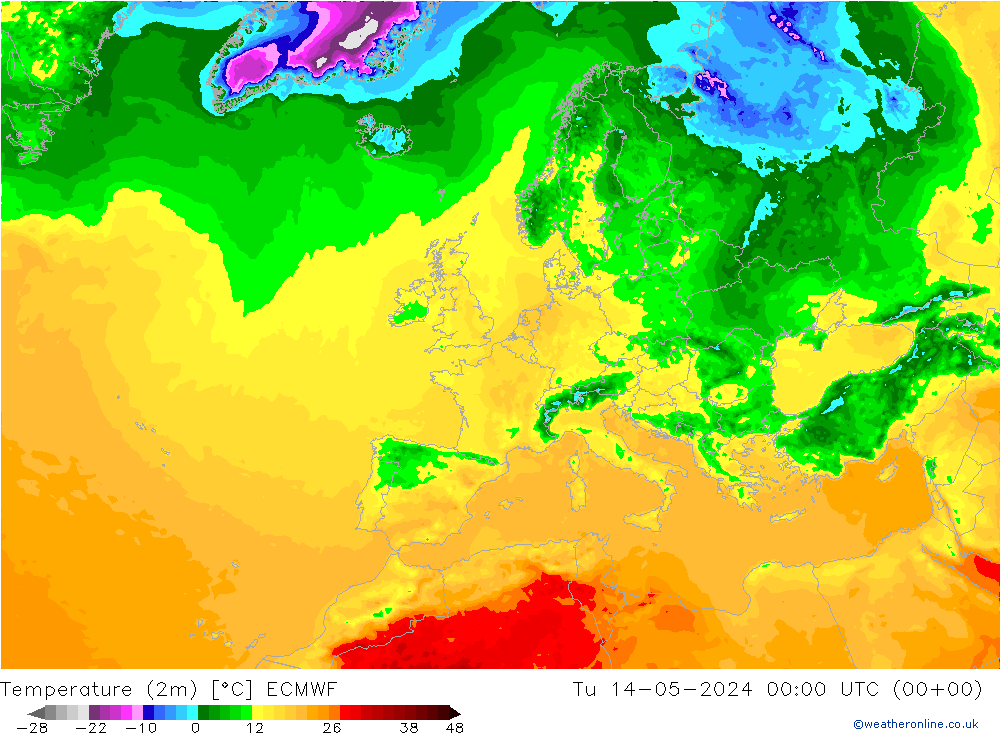Temperature (2m) ECMWF Tu 14.05.2024 00 UTC