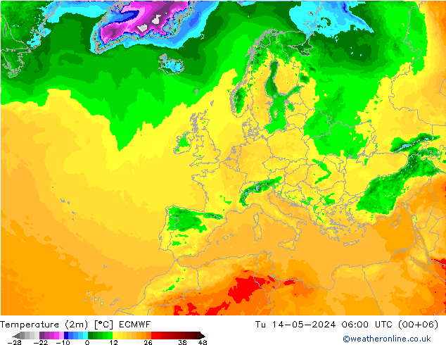 température (2m) ECMWF mar 14.05.2024 06 UTC