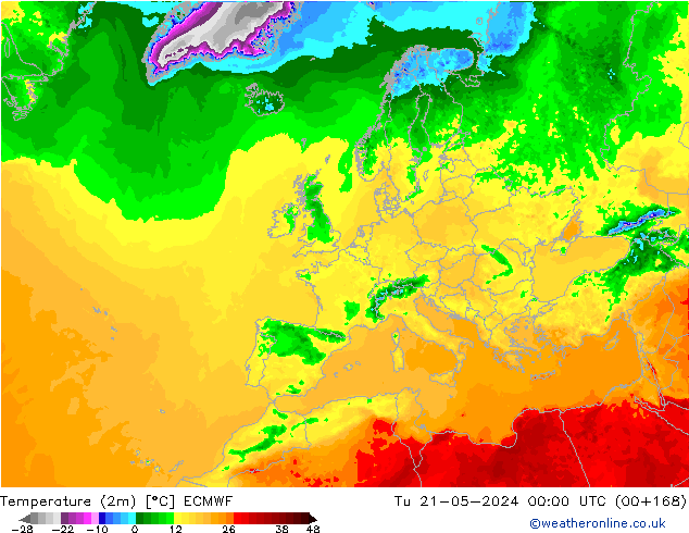 Temperaturkarte (2m) ECMWF Di 21.05.2024 00 UTC