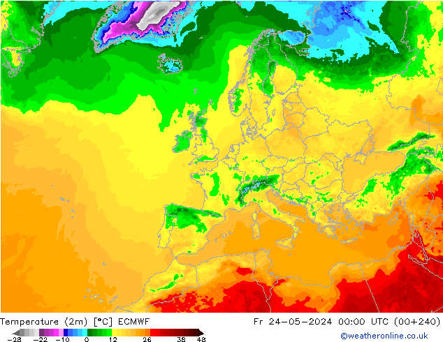 Temperature (2m) ECMWF Pá 24.05.2024 00 UTC