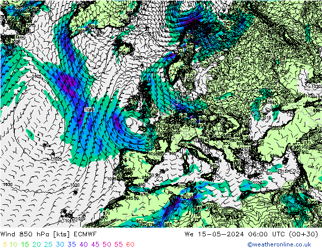 Wind 850 hPa ECMWF We 15.05.2024 06 UTC