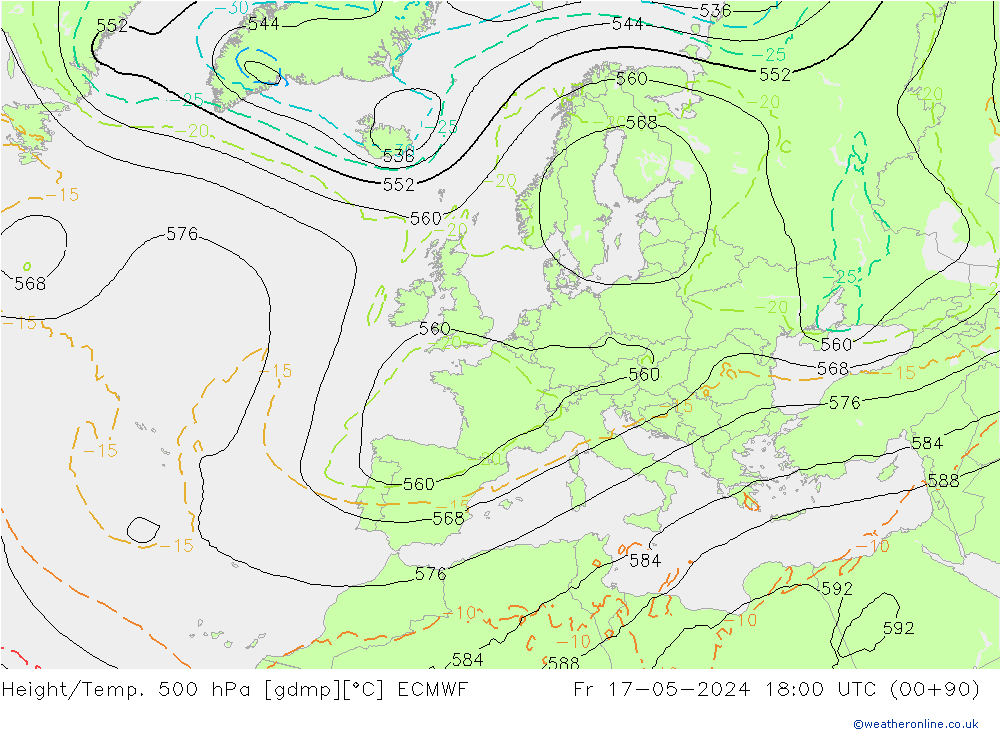 Geop./Temp. 500 hPa ECMWF vie 17.05.2024 18 UTC