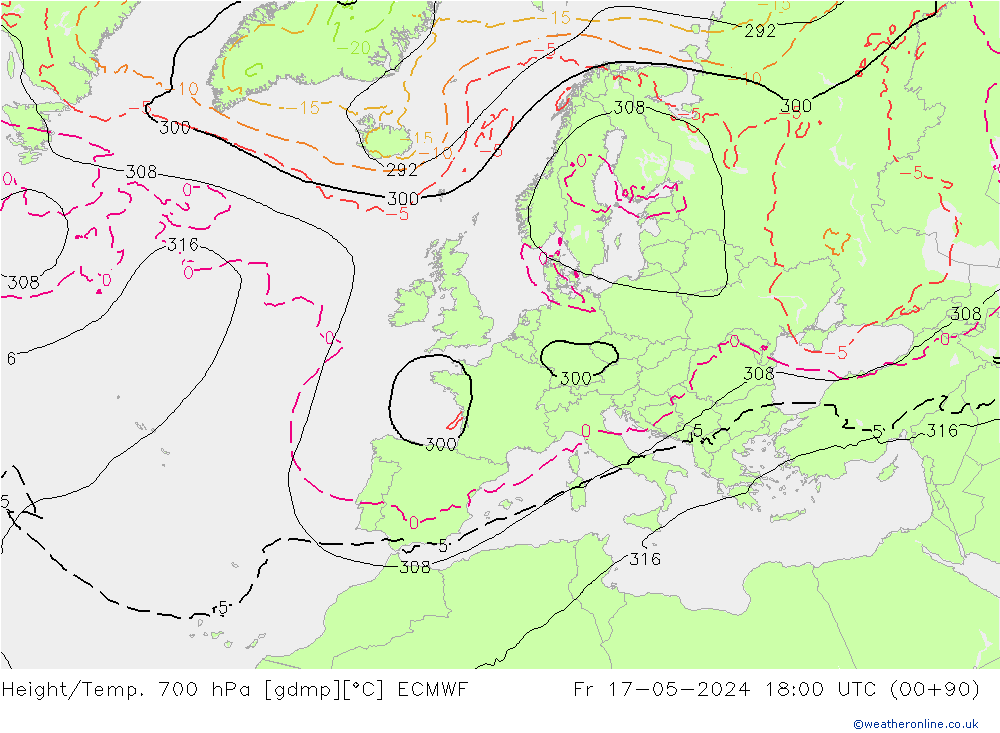 Height/Temp. 700 hPa ECMWF Fr 17.05.2024 18 UTC