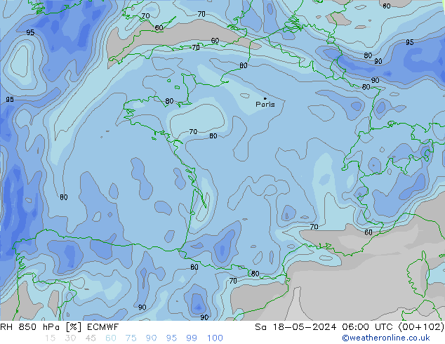 RV 850 hPa ECMWF za 18.05.2024 06 UTC