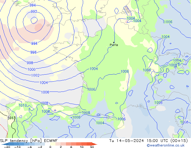 Tendenza di Pressione ECMWF mar 14.05.2024 15 UTC