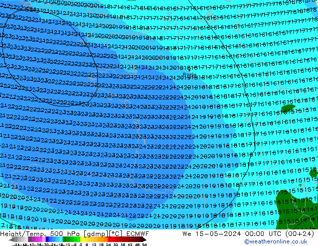Hoogte/Temp. 500 hPa ECMWF wo 15.05.2024 00 UTC