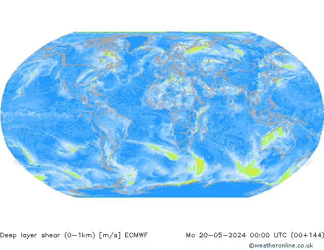 Deep layer shear (0-1km) ECMWF lun 20.05.2024 00 UTC