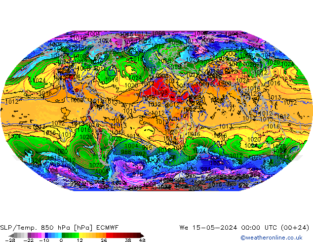 SLP/Temp. 850 hPa ECMWF mer 15.05.2024 00 UTC