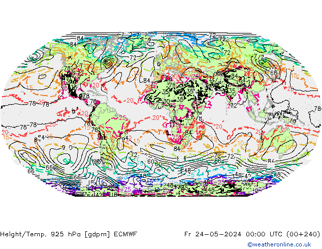 Height/Temp. 925 hPa ECMWF Fr 24.05.2024 00 UTC