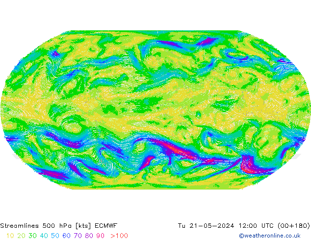 ветер 500 гПа ECMWF вт 21.05.2024 12 UTC