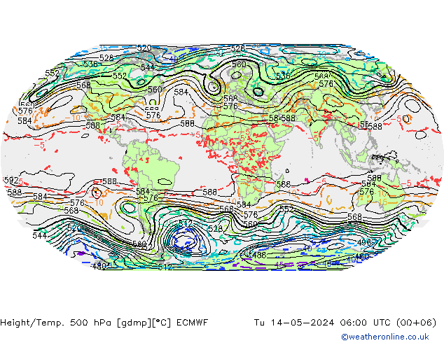 Hoogte/Temp. 500 hPa ECMWF di 14.05.2024 06 UTC